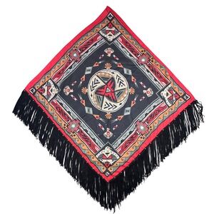 Vintage Wamcraft Southwestern Thunderbird Studded Fringe Bandana Scarf Red Black